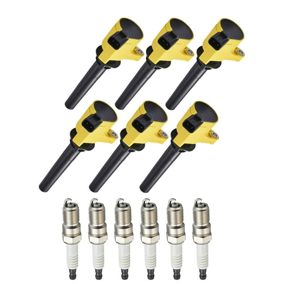 Set of 6 ISA Brand Yellow Color Ignition Coils and Spark Plug Compatible with 2001 2002 2003 Mazda Tribute DX Sport Utility 4-Door 3.0L V6 Replacement for DG513 FD502