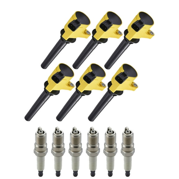 Set of 6 ISA Brand Yellow Color Ignition Coils and 6 Spark Plugs Compatible with 2008 2009 20010 2011 Mazda Tribute 3.0L V6 Replacement for DG513 DG500 FD502