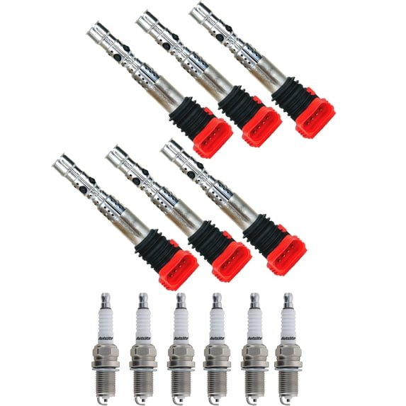 Set of 6 ISA Ignition Coils and 6 Autolite Spark Plugs Compatible with 2004-2006 Audi A4 Quattro Cabriolet Convertible 2-Door 3.0L 2976CC V6 GAS DOHC Naturally Aspirated Replacement for UF483