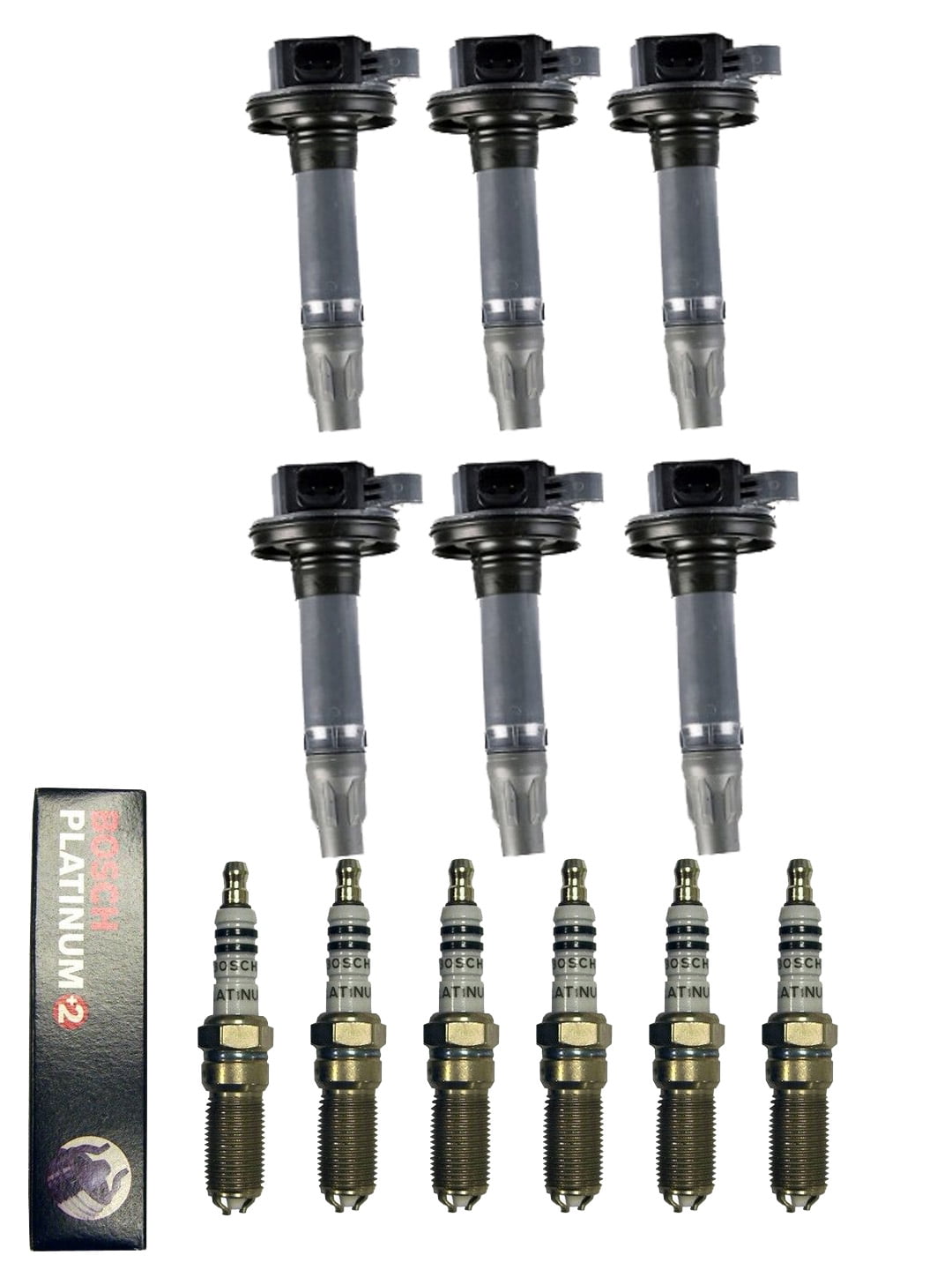 Set of 6 ISA Ignition Coils and 6 Bosh Spark Plugs Compatible with 2011