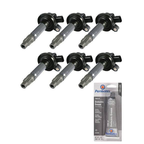 Set of 6 ISA Ignition Coils + Tune Up Grease Compatible with Taurus Explorer F-150 Mustang Transit 150 250 350 Lincoln Mks Mkt Mkx Mkz V6 3.5L 3.7L Replacement for UF-553 UF-595 5C1652 E1053
