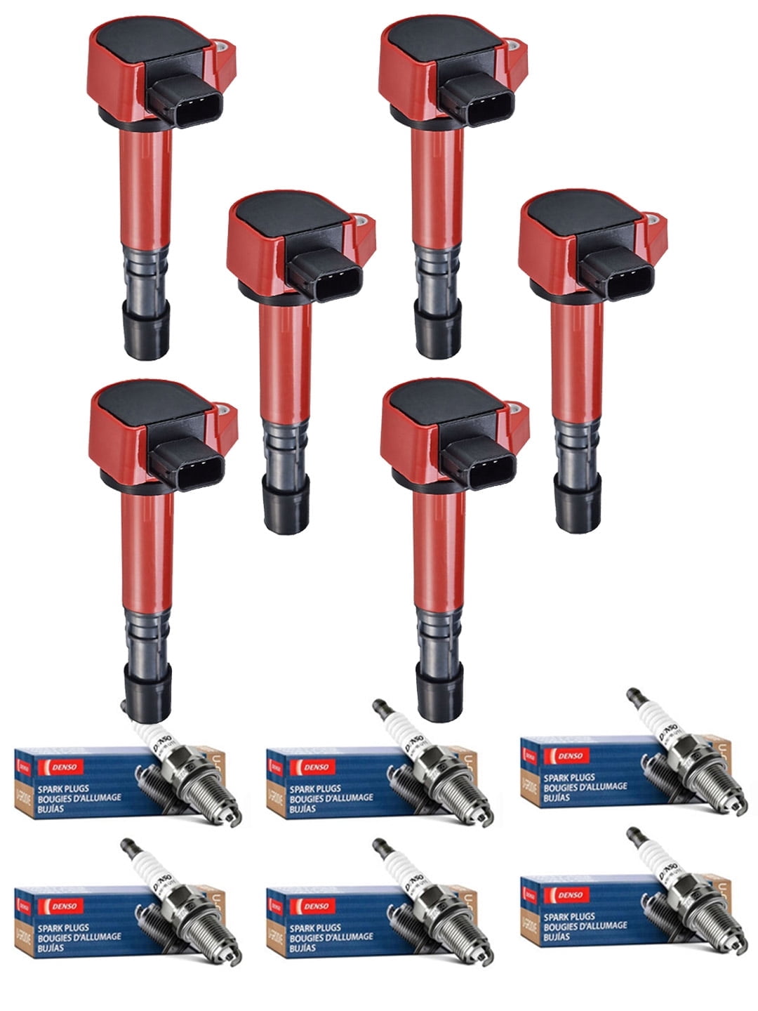 Set of 6 ISA Red Color Ignition Coils and 6 Denso Spark Plugs ...
