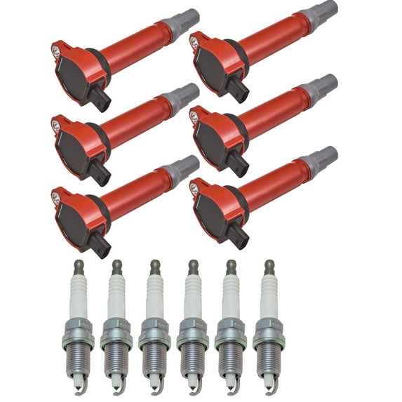Set of 6 ISA Red Color Igntion Coils and 6 NGK Spark Plugs Compatible with 2008 Chrysler Pacifica LX Sport Utility 4-Door 3.8L 3778CC 231Cu. In. V6 GAS OHV Replacement for UF502