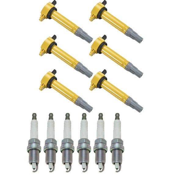 Set of 6 ISA Yellow Color Igntion Coils and 6 NGK Spark Plugs Compatible with 2007-2008 Chrysler Pacifica Limited Sport Utility 4-Door 4.0L 3952CC 241Cu. In. V6 GAS SOHC  Replacement for UF502
