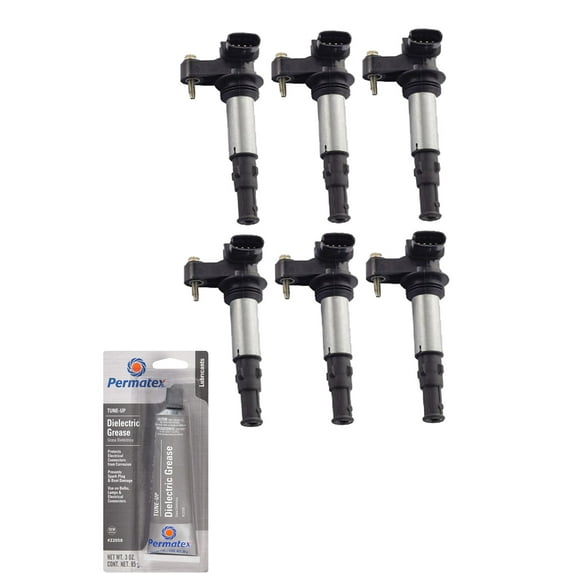 Set of 6 Ignition Coils and Permatex 22058 Dielectric Tune-Up Grease Compatible with 2006 2007 2008 Chevrolet Vectra 2.8L V6 Replacement for UF375 C1508
