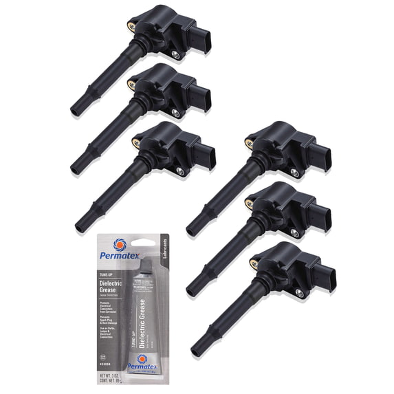 Set of 6 Ignition Coils and Permatex 22058 Dielectric Tune-Up Grease Compatible with 2007-2011 Mercedes-Benz ML63 AMG 6.3L V8 6208cc -ci Replacement for UF609