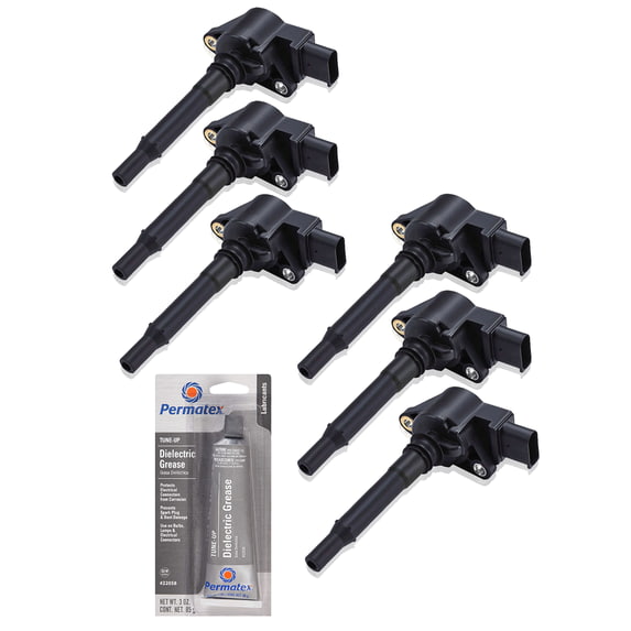Set of 6 Ignition Coils and Permatex 22058 Dielectric Tune-Up Grease Compatible with 2010-2011 Mercedes-Benz E63 AMG 6.2L V8 6208cc 379ci Replacement for UF609