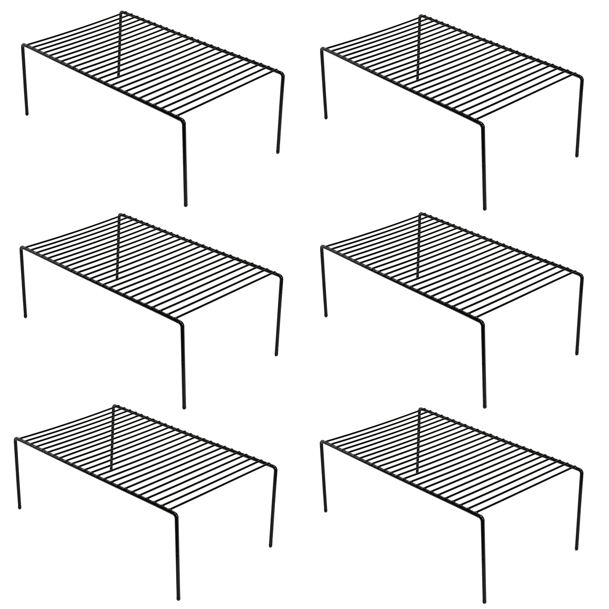Set Of 6 Large (15.7 X 9.4 Inch) Kitchen Cupboard Organiser  Freezer Cabinet Storage Metal Shelf Wire Rack Rustproof Steel Shelves For Fridge Pantries Countertops Utensils Black