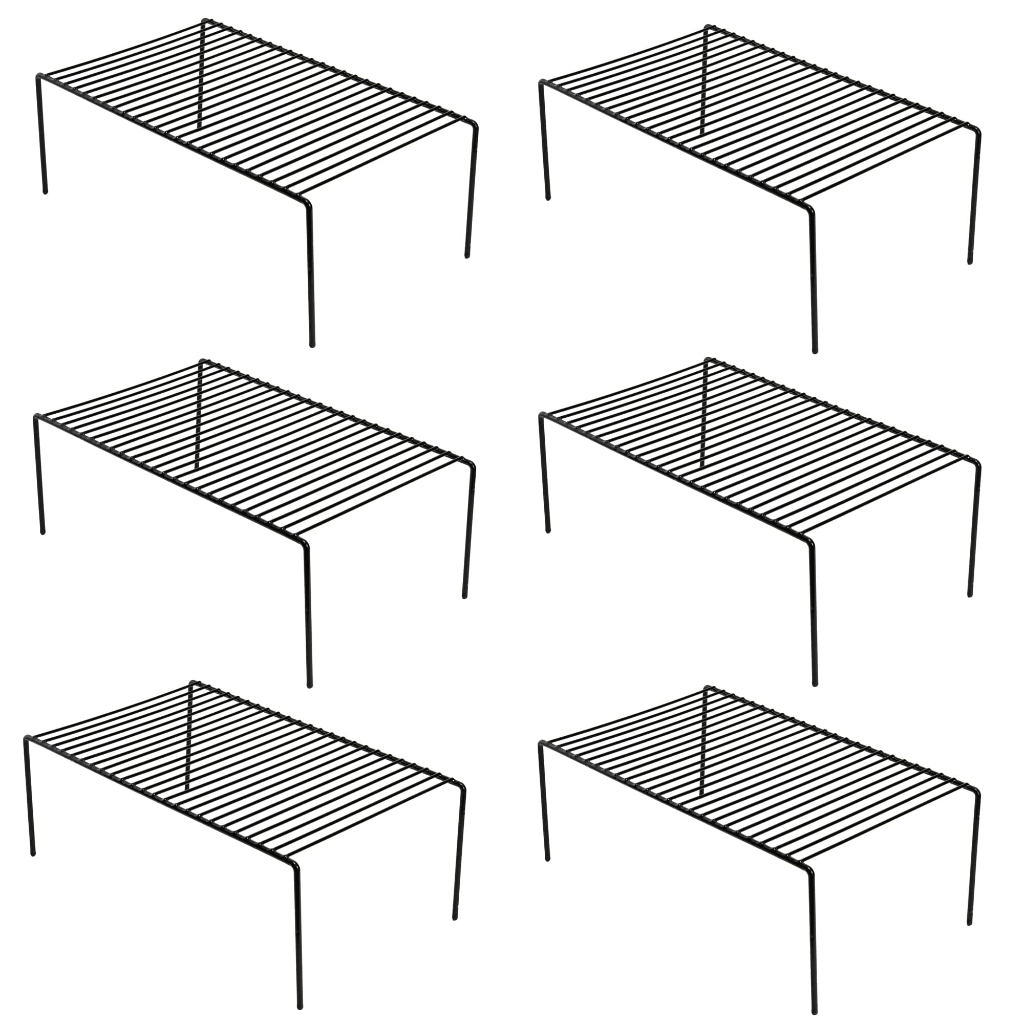 Set Of 6 Large (15.7 X 9.4 Inch) Kitchen Cupboard Organiser  Freezer Cabinet Storage Metal Shelf Wire Rack Rustproof Steel Shelves For Fridge Pantries Countertops Utensils Black
