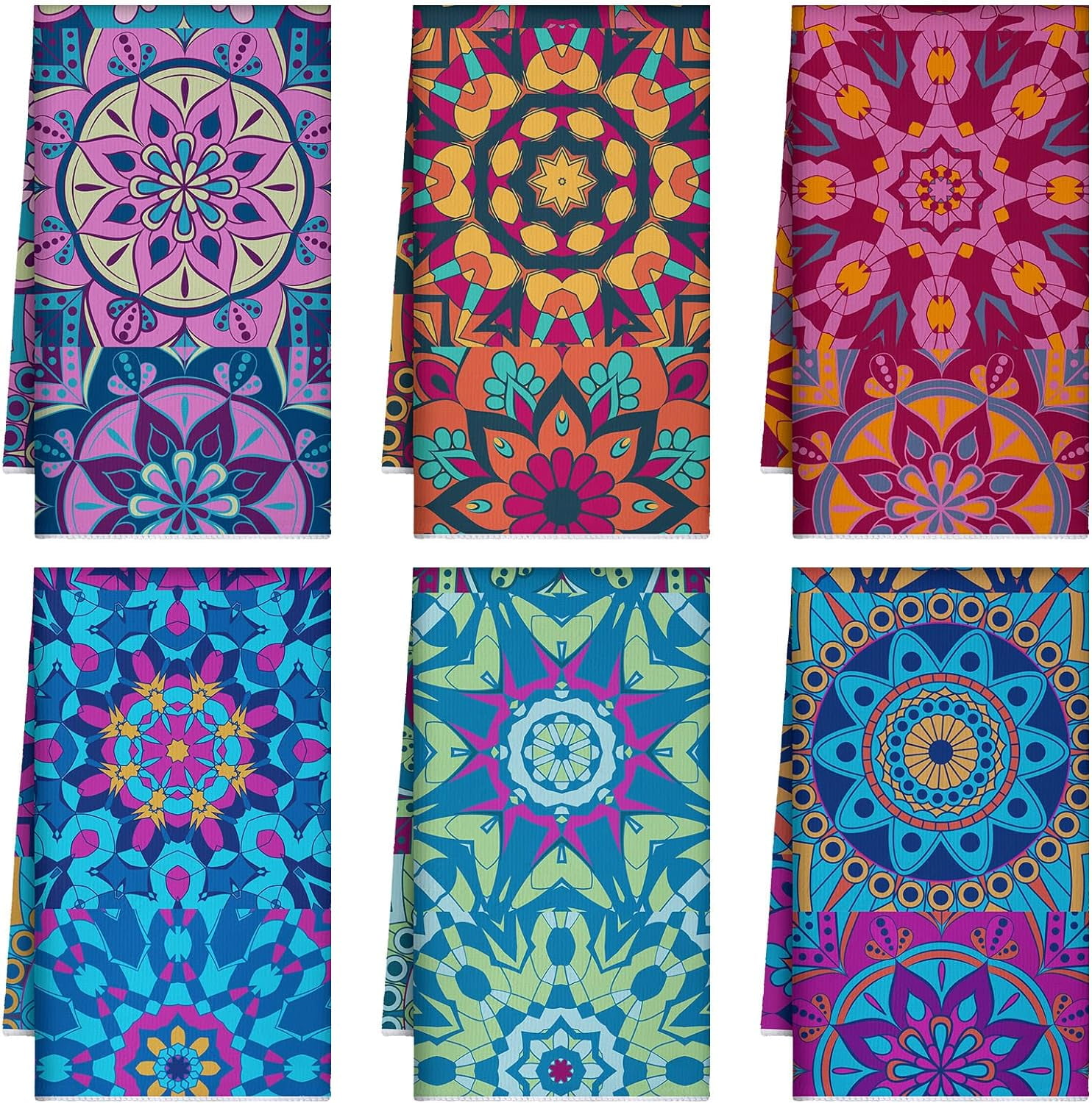 Set of 6 Mandala Kitchen Towels Absorbent Boho Dish Towels 24 x 16 ...
