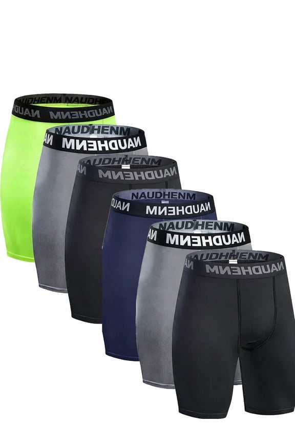 Set of 6 Men'S Compression Boxer Shorts Designed for Quick Drying, Suitable for Workouts, Gym Sessions, Basketball, And Running - Performance Stretch Boxers for Men