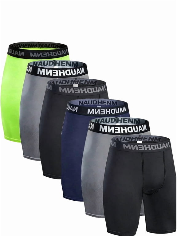 Set of 6 Men'S Compression Boxer Shorts Designed for Quick Drying, Suitable for Workouts, Gym Sessions, Basketball, And Running - Performance Stretch Boxers for Men