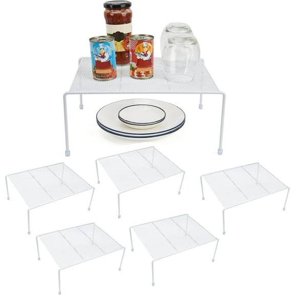 Set of 6 Mesh Kitchen Shelves Cabinet Storage Shelf Rack (13.1 x 10.2 Inch) ,Kitchen Bathroom Pantry Cupboard Desk Home Office, Fridge, Cabinet, Bathroom Cupboard, Non-Slip Plastic Feet (6, White)