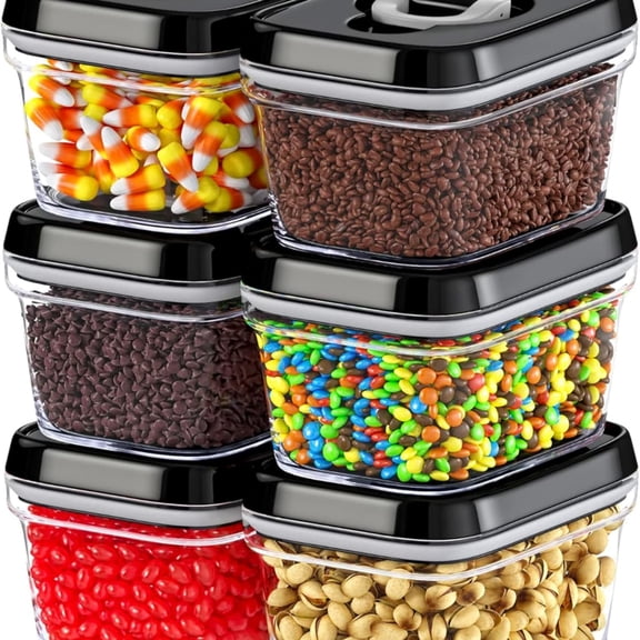 Set of 6 Mini Airtight Food Storage Containers with Lids - Clear Plastic Small Pantry Containers for Spices, Candy, Nuts, Coffee or Tea, BPA-Free, Keeps Food Fresh & Dry