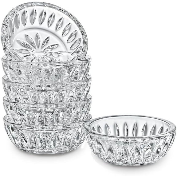 Set of 6 Mini Glass Bowls, 2 OZ Round Prep Bowl, Small Dipping Bowls | Clear Pinch Bowls for Spice, Sauce, Ramekins, Snack, Candy, Dessert, Ice Cream, Stackable, Dishwasher Safe