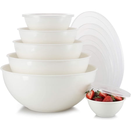 Set of 6 - Mixing Bowls with Lids Set- Plastic Mixing Bowl Set for Prep – Stackable Mixing Bowls for Kitchen – Bowls with Lids Microwave & Dishwasher Safe – BPA Free – Great for Cooking (Cream)