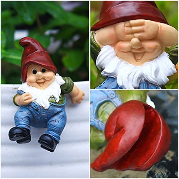 Set of 6 Naught Hanging Gnome Figurines Flower Pot Hugger, Funny Climbing Gnomes Garden Statue Resin Sculpture Fence Edge Decor for Outdoor Patio Yard Ornaments