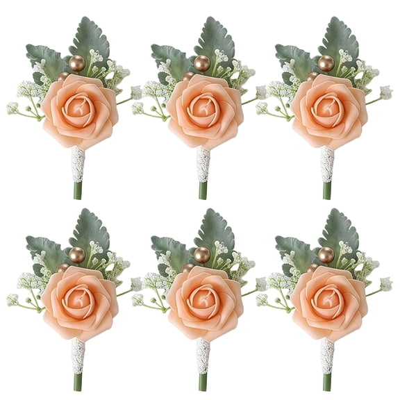 Set of 6 Orange Boutonniere for Men Wedding Set, Rose Wedding Corsage with Pins, Mens Boutonniere for Weddings Groom Groomsmen Prom, Artificial Floral Boutonnieres Supplies