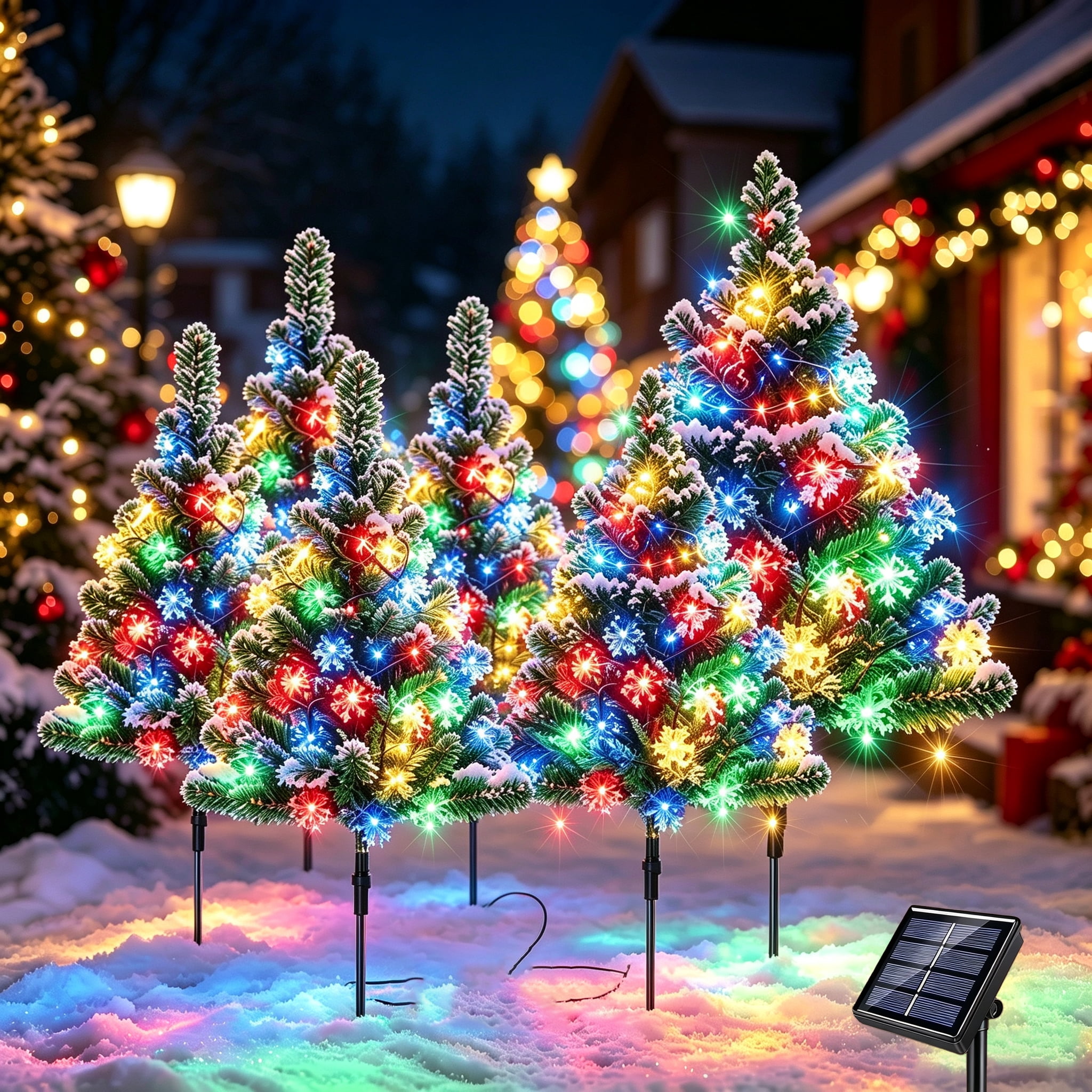Set of 6 Outdoor Solar-Powered Christmas Tree Stump Lights, 120 LEDs