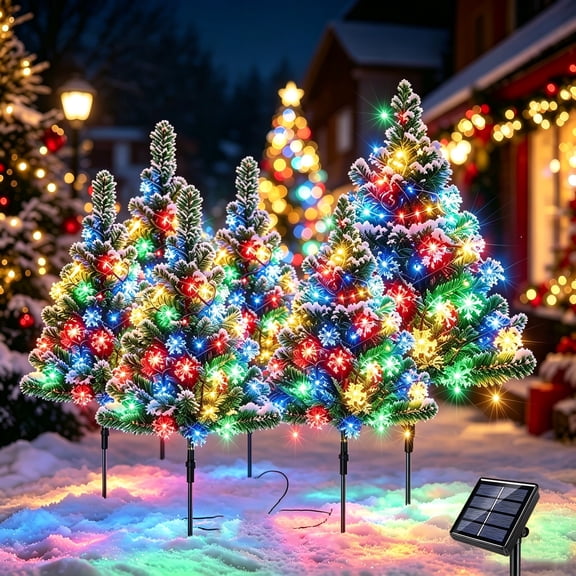 Set of 6 Outdoor Solar-Powered Christmas Tree Stump Lights, 120 LEDs, Solar-Powered Outdoor Christmas Tree Lights, Outdoor Christmas Decorations, Garden Pathways, Lawns,