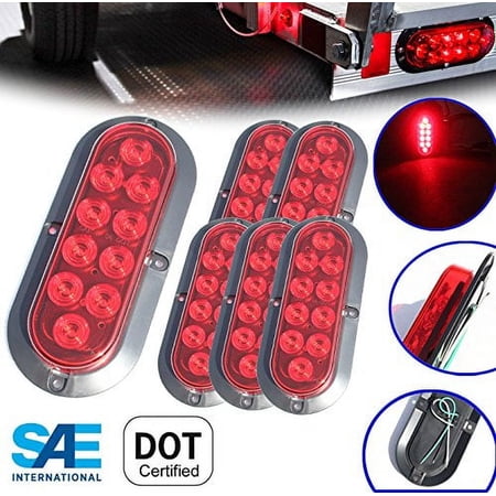 KT 6" Oval Red LED Light Kit, Stop/Brake/Turn/Tail, Waterproof, DOT SAE, Universal Fit, 6-Pack
