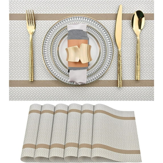 Set of 6 Placemats,PVC Dining Table Woven Vinyl Non-Slip Washable Cloth Heat Resistant Place Mats for Farmhouse Kitchen Decor Insulation Square Plate Mat