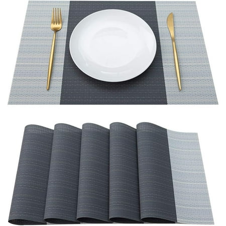 Set of 6 Placemats,PVC Dining Table Woven Vinyl Non-Slip Washable Cloth Heat Resistant Place Mats for Farmhouse Kitchen Decor Insulation Square Plate Mat