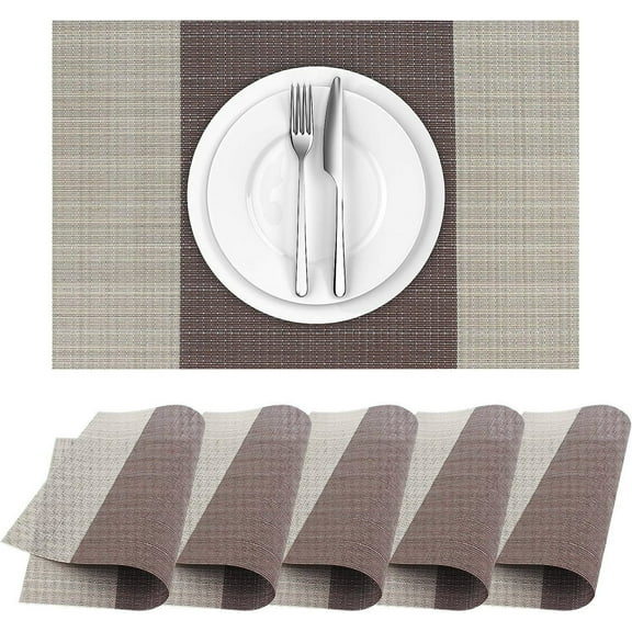 Set of 6 Placemats, PVC Dining Table Woven Vinyl Non-Slip Washable Cloth Heat Resistant Place Mats for Farmhouse Kitchen Decor Insulation Square Plate Mat