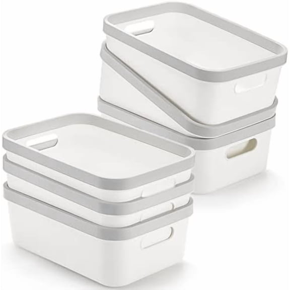Set of 6 Plastic Storage Bin, 10"x 7"x 4" Classroom Storage Basket Cabinet Storage Bin with Handle, White Shelf Organizer Bins for Bathroom, Office, School$$Home Decor, Kitchen, & Other