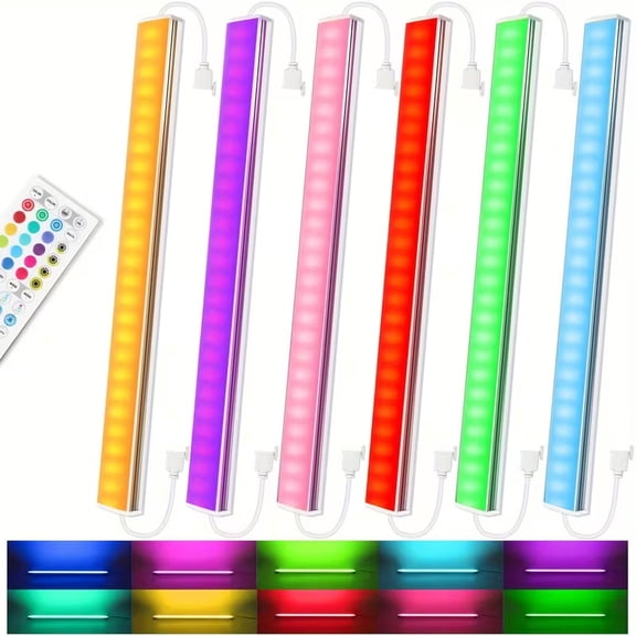 Set of 6 RGB Lights for Under Cabinets, Featuring Remote Control, Adjustable Brightness, Suitable for Kitchens, And Can Be Plugged in for Use in Cabinets, Counters, Workspaces, And Desks.