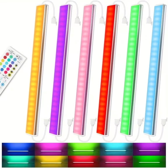 Set of 6 RGB Lights for Under Cabinets, Featuring Remote Control, Adjustable Brightness, Suitable for Kitchens, And Can Be Plugged in for Use in Cabinets, Counters, Workspaces, And Desks.