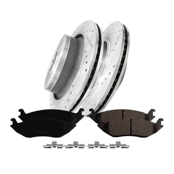 Set 6 Rear Drilled Slotted Brake Rotors-Ceramic Brake Pad For 2011-2018 Ram 1500