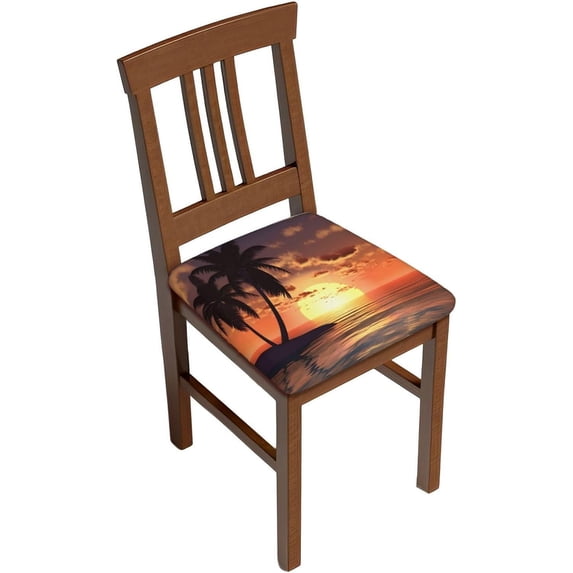 Set of 6 Removable Chair Seat Covers for Dining Room, Coconut Palm Tree Stretchable Wedding Party Chair Slipcovers Cushion Protector Sea Beach Sunset Furniture Decor, 16.9x16.9 Inches