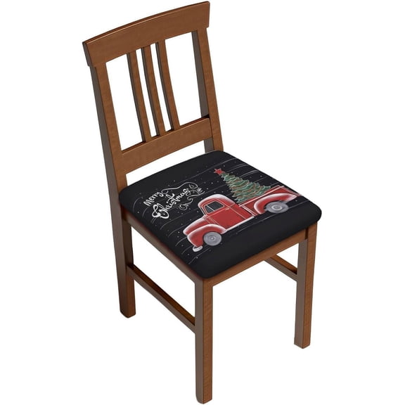 Set of 6 Removable Chair Seat Covers for Dining Room, Merry Christmas Snow Stretchable Office Kitchen Chair Slipcovers Cushion Protector Xmas Tree Truck Furniture Decor, 16.9x16.9 Inches