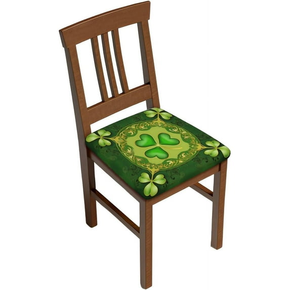 Set of 6 Removable Chair Seat Covers for Dining Room, St Patrick''s Day Floral Stretchable Wedding Party Chair Slipcovers Cushion Protector Clovers Shamrocks Furniture Decor, 16.9x16.9 Inches