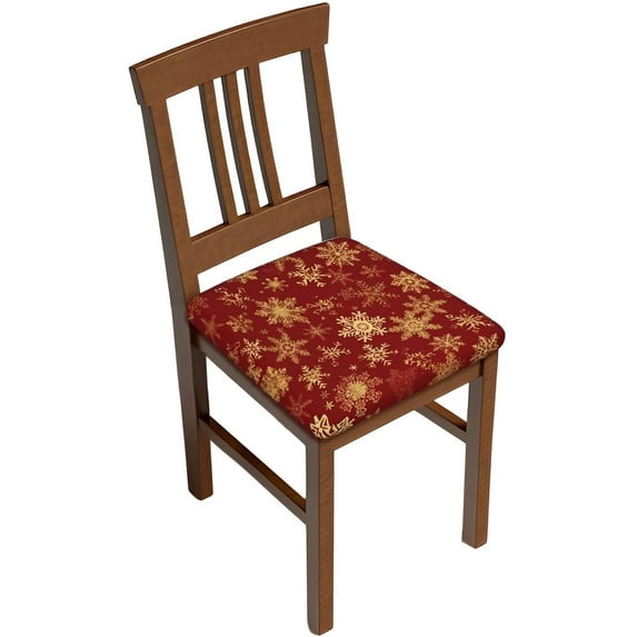 Set of 6 Removable Chair Seat Covers for Dining Room, Vintage Christmas Snowflake Stretchable Office Kitchen Chair Slipcovers Cushion Protector Red Furniture Decor, 16.9x16.9 Inches
