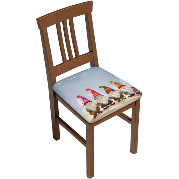 Set of 6 Removable Chair Seat Covers for Dining Room, Winter Gnomes Stretchable Wedding Party Chair Slipcovers Cushion Protector Snow Christmas Furniture Decor, 16.9x16.9 Inches