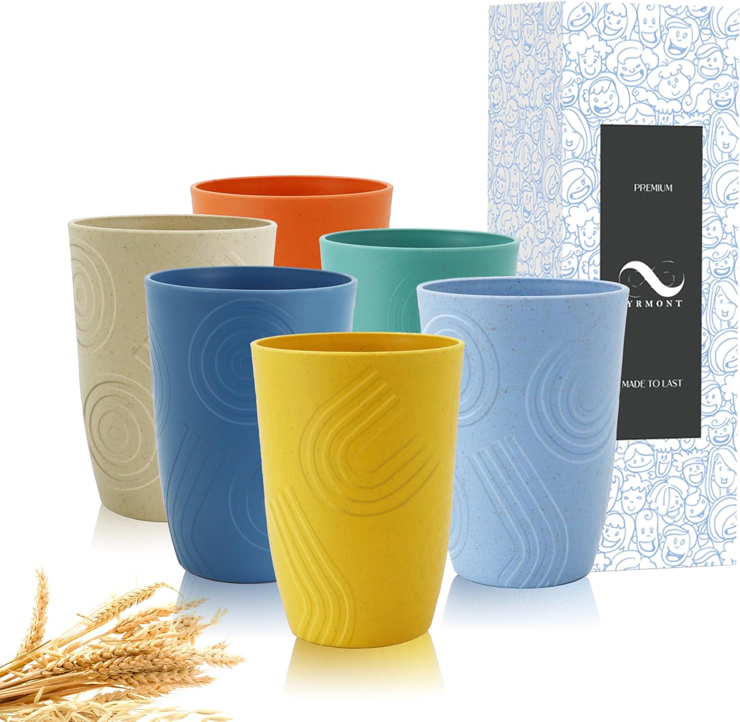 Set of 6 Reusable 16 oz Wheat Straw Cups BPAFree and EcoFriendly