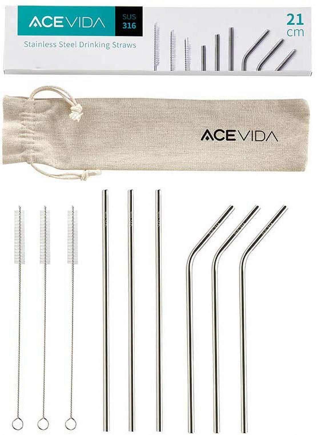 12 Pack Reusable Stainless Steel Straws,8.5 inch Long Eco Friendly Metal Drinking Straws Travel Straws for Tumblers Wine and Cold Drinks Dishwasher