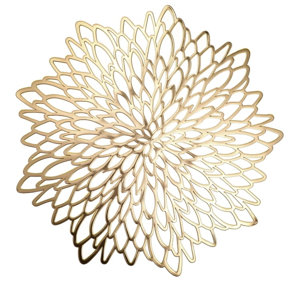 Set of 6 Round Placemats Gold, Heat-Resistant PVC Table Mats with Luxury Metallic Glossy Finish for Thanksgiving Christmas Wedding Party Decor, Easy to Clean