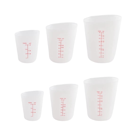 Set of 6 Silicone Flexible Measuring Cups with Marking, 2 Pack 8 Ounces2 Pack 16 Ounces and 2 Pack 32 Ounces Squeeze and Pour Silicone Measuring Cup Set