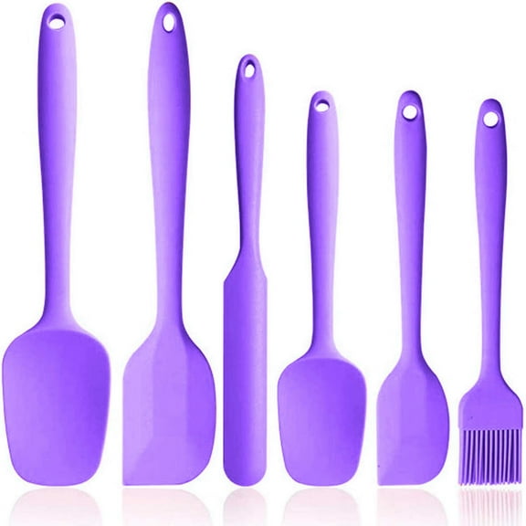 Set of 6 Silicone Spatulas Silicone Heat Resistant Rubber Spatula Set For Non Stick Cookware Cooking Baking Mixing Kitchen Utensils,BPA FREE,Dishwasher Safe,Purple