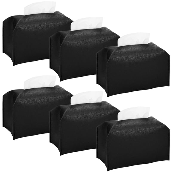 6 Pcs Sleek Black Rectangular Tissue Box Covers – Modern PU Leather Tissue Boxes, Foldable Space‑Saving Design, Large Capacity Organizer for Home & Office