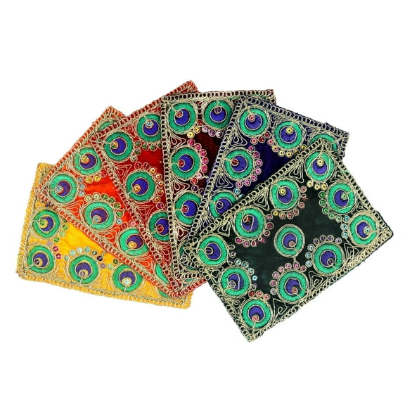 Set of 6 Small Mat Aasan Velvet Pooja Cloth Decorative Cloth (Size:-6 Inches X 4 Inches) for Multipurpose Indian Traditional Festival Laxmi Poojan Diwali Decorations Home Decor Pooja Article Laxmi
