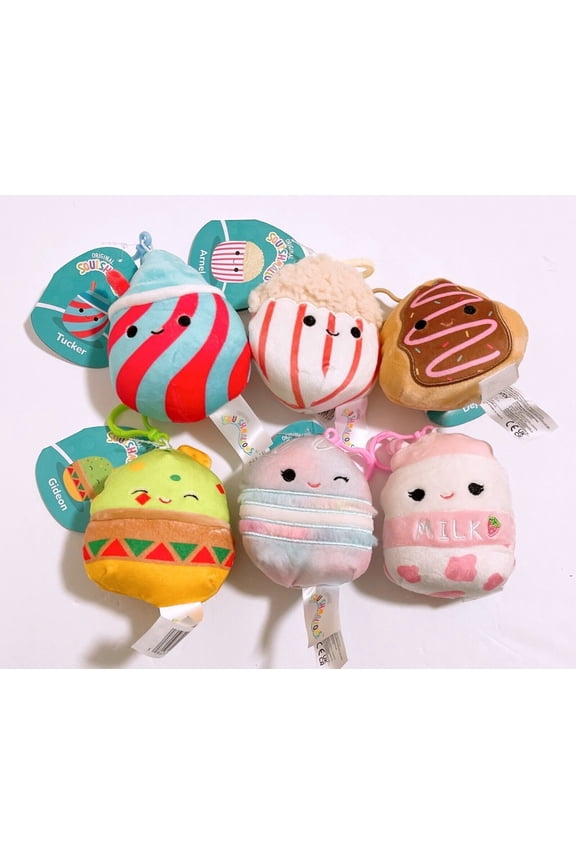 Set 6 Squishmallows 2023 Food Squad 3.5" Clip On Keychain Mini Plush Doll