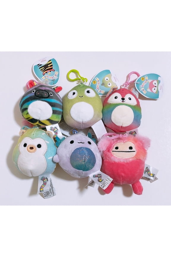 Set 6 Squishmallows Colorful Squad Bigfoot 3.5" Clip On Keychain Mini Plush Doll