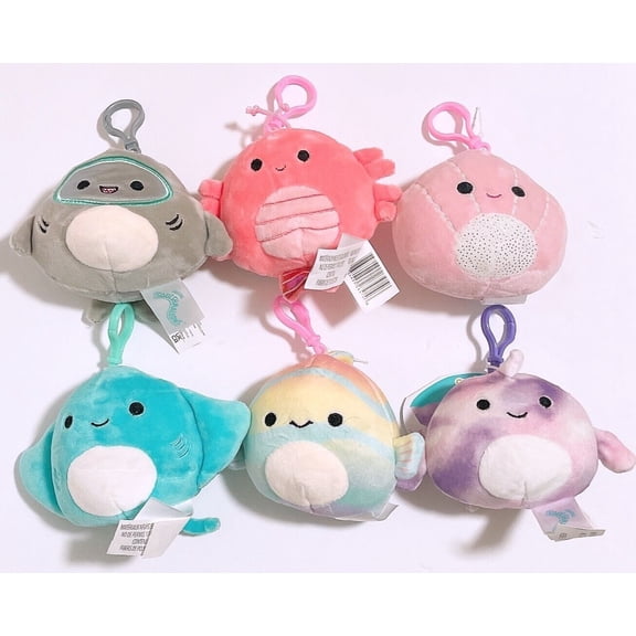 Set 6 Squishmallows Sealife Squad Lobster 3.5" Clip On Keychain Mini Plush Doll