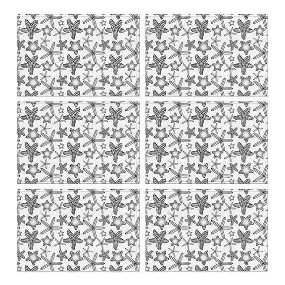 Set of 6 Starfish and Seashells Placemats, Heat Resistant and Wrinkle Free Flax Table Mats for Summer Dining Table, Beach Seaside Coral Ocean Inspired Design