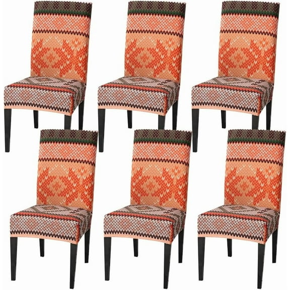 Set of 6 Stretch Chair Covers for Dining Room Bohemian Style Chair Covers Home Farmhouse Decor Removable Non Slip Washable Furniture Protector for Kitchen Banquet Restaurant