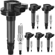 Set of 6 UF553 Ignition Coil Pack & Iridium Spark Plug 3.5L 3.7L V6 Compatible with 2006-2016 Ford Taurus Edge Mustang Explorer Flex F-150 Fusion, Lincoln MKS MKT MKX MKZ, Mazda6 CX-9, DG-520 UF595